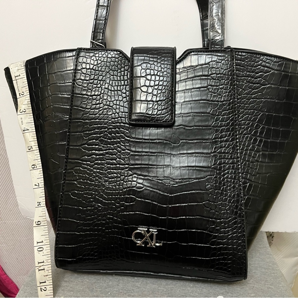🆕 Christian Lacroix Black Croc-Embossed Tote Bag Fashion Shoulder Bag